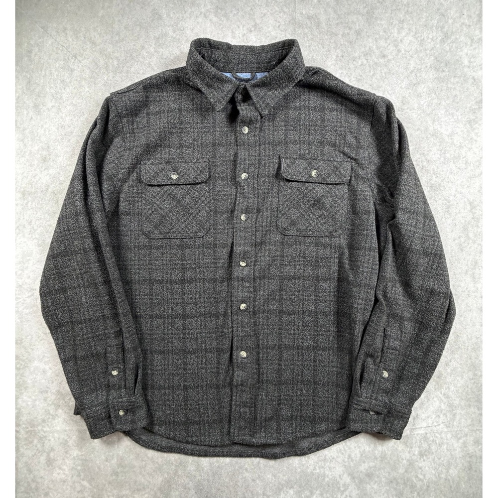 Chaps Mens XL Knit Flannel Shirt Charcoal Plaid Stretch Button Up Long Sleeve